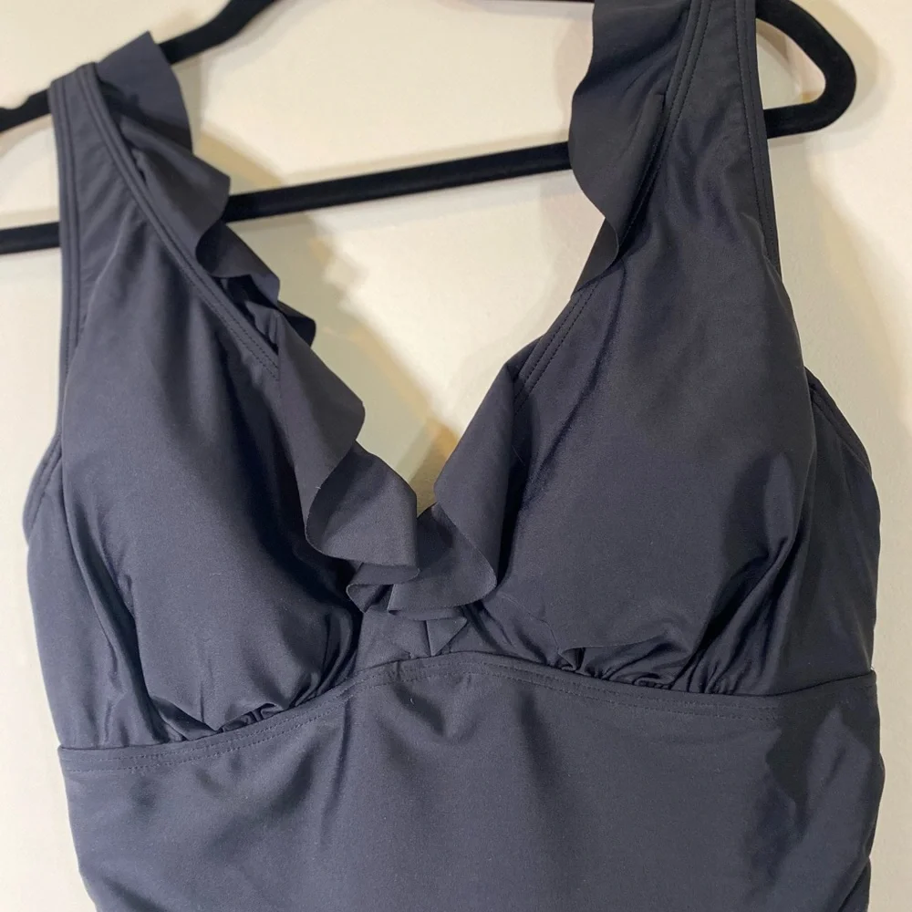 DKNY Ruffle Plunge One-Piece
Swimsuit - Picture 8 of 9